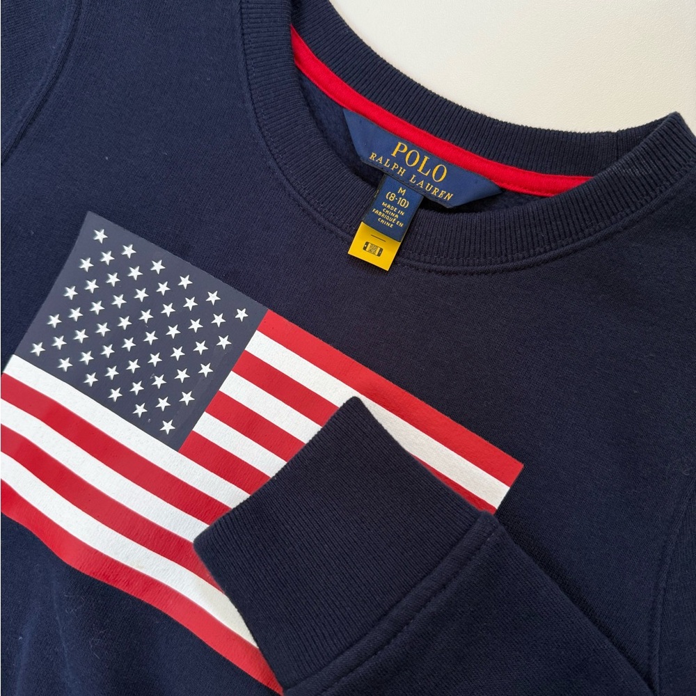 Polo by Ralph Lauren Kids Navy Fleece Sweater Dress with Flag Sz 8-10 (Preloved)